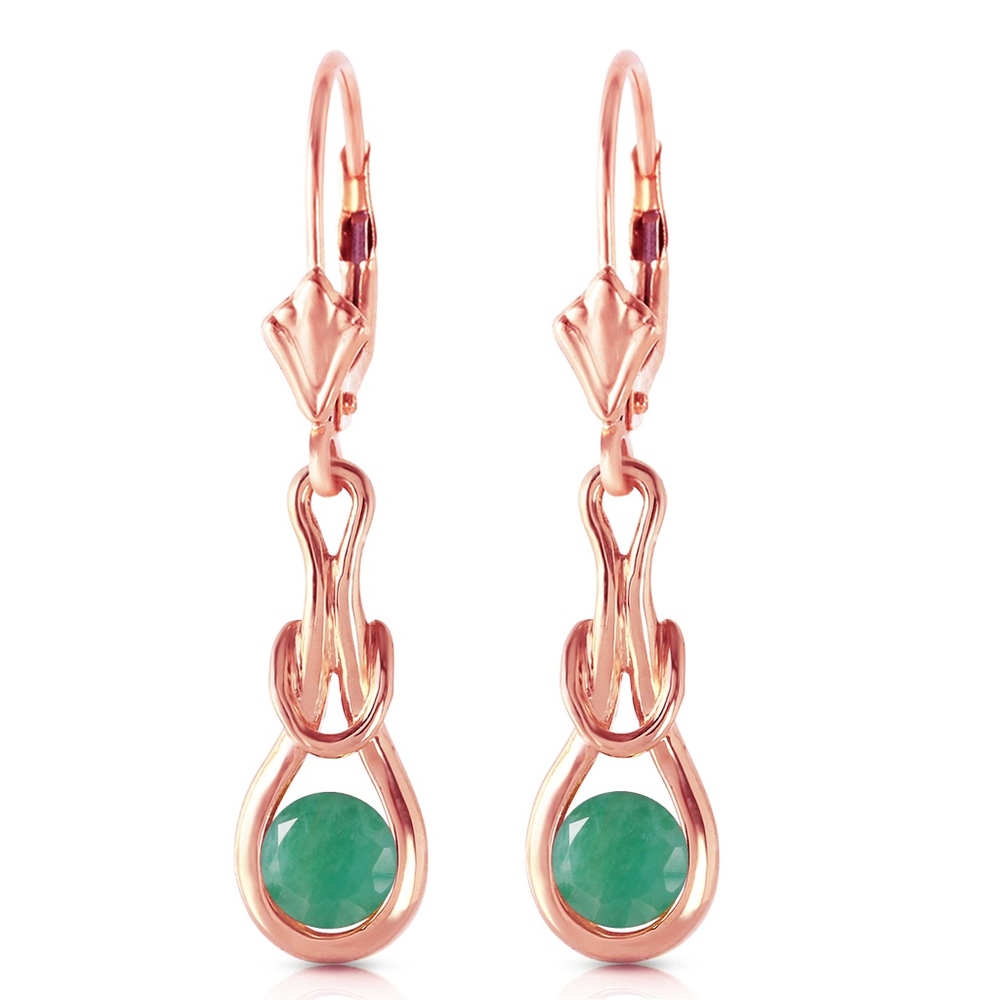14K. GOLD LEVER BACK EARRINGS WITH NATURAL EMERALD - Picture 1 of 4